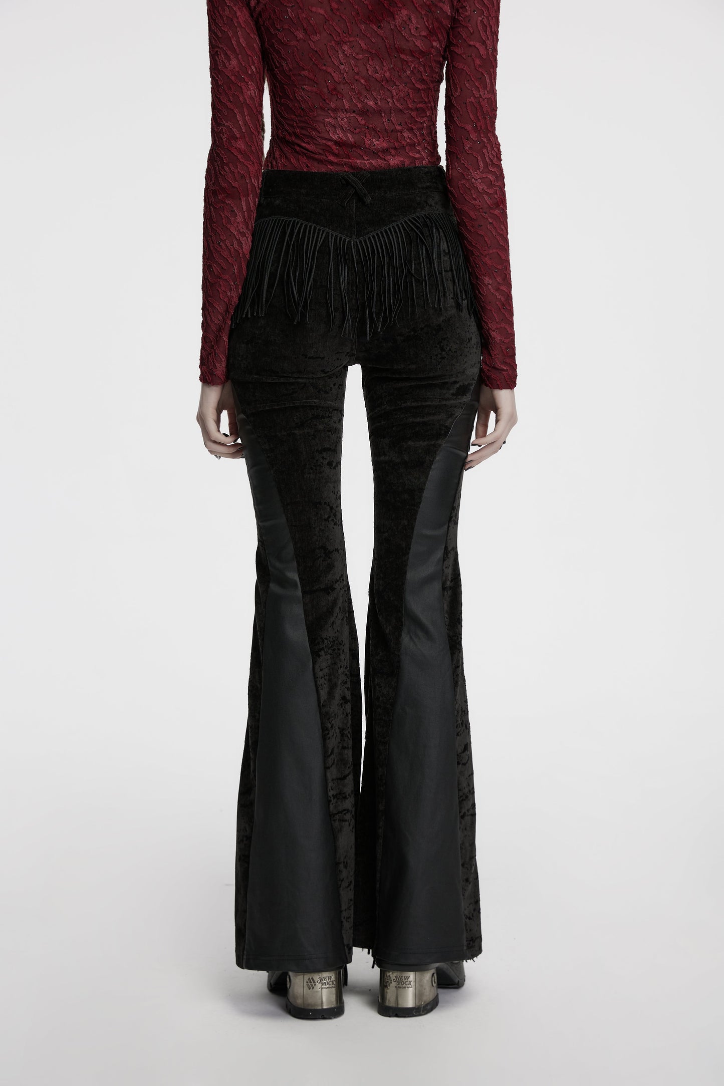 Punk Rave Morrigan Wasteland Tassel Flare Goth Pants in Black