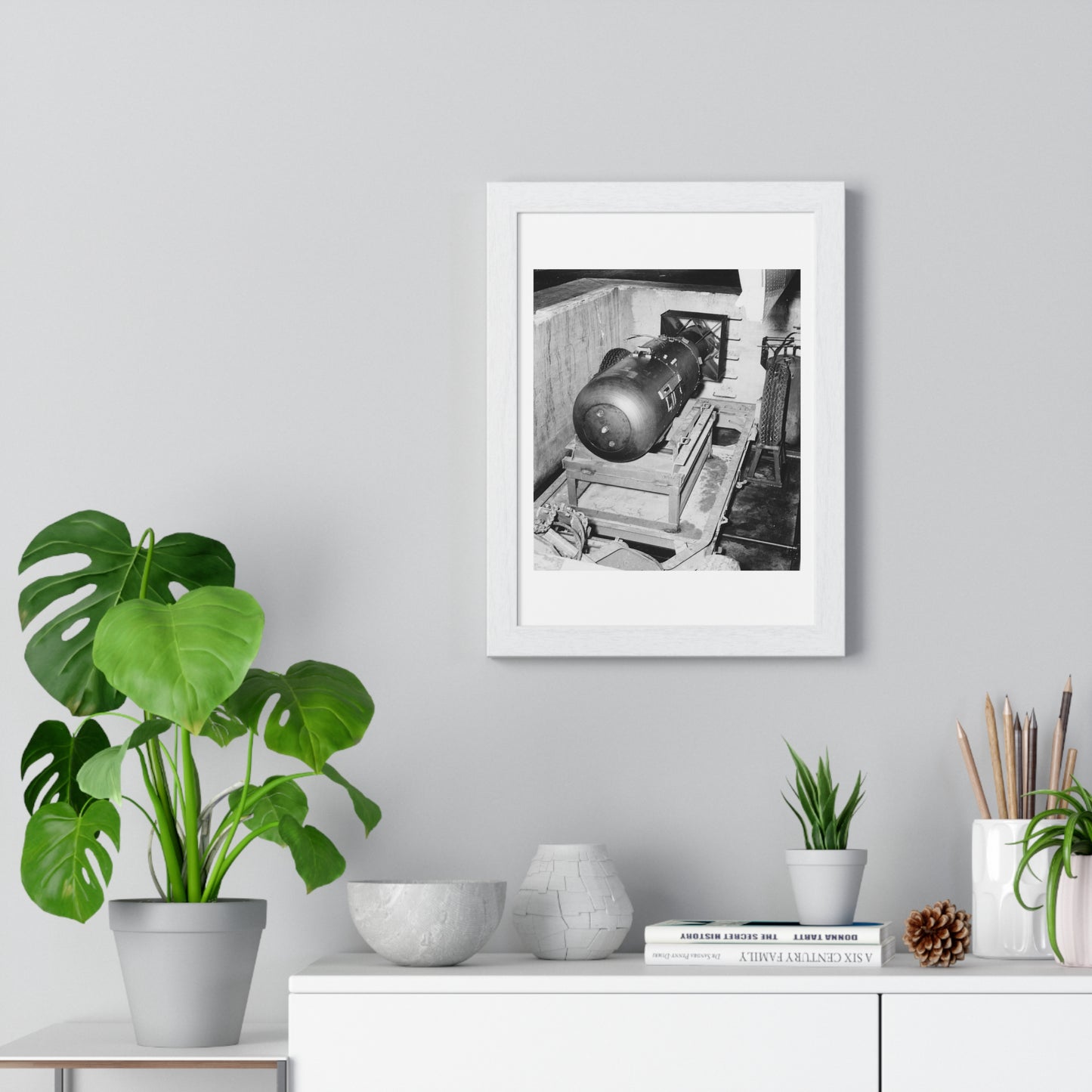 Atomic Bomb 'Little Boy' on Trailer Cradle, Before Being Loaded into Enola Gay's Bomb Bay, from the Original, Framed Print