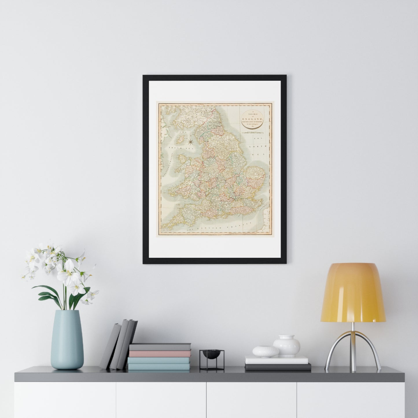 Antique Map: A New Map of England (1811) by John Cary from the Original, Framed Art Print