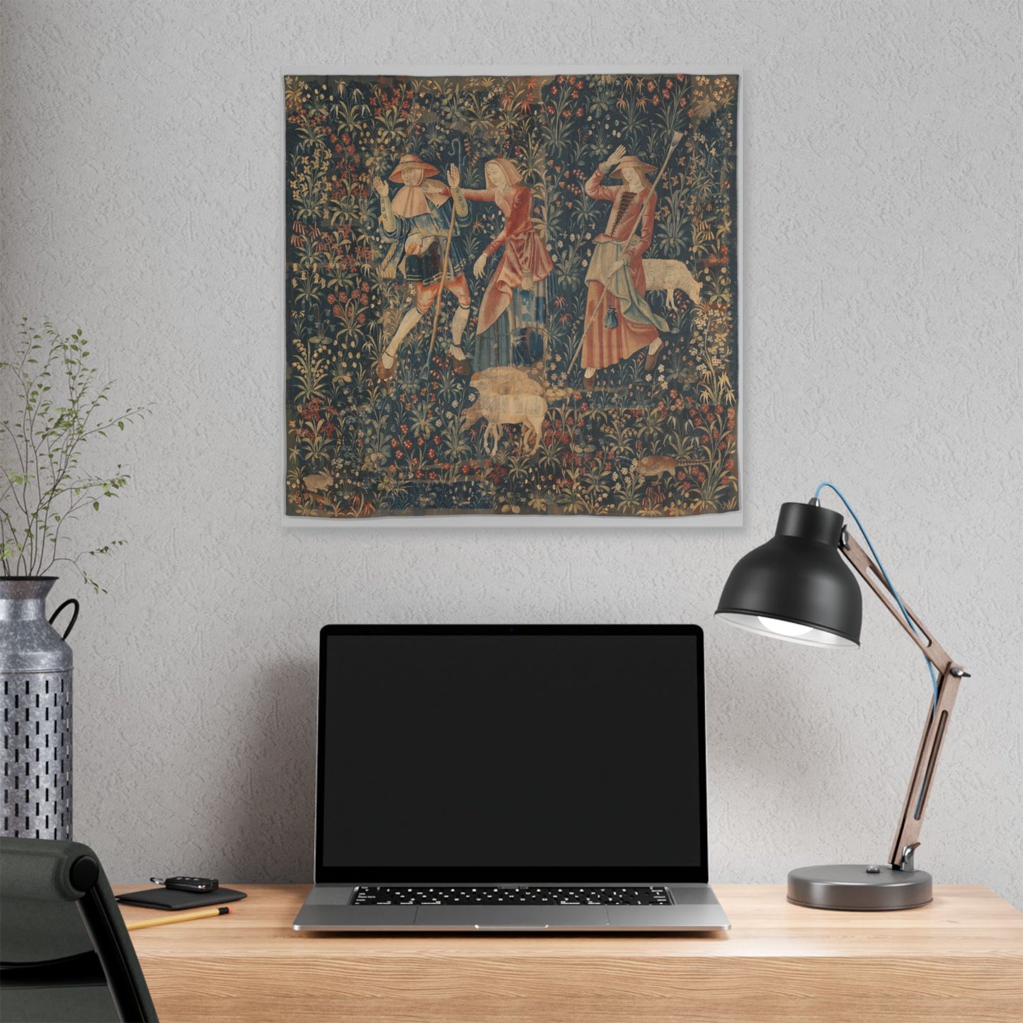 Shepherd and Shepherdesses, South Netherlandish Tapestry (1500–1530) Canvas Art Print