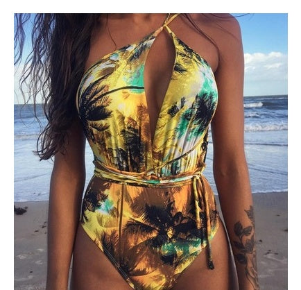 One-Piece Swimsuit Backless Monokini, Tropical Designs