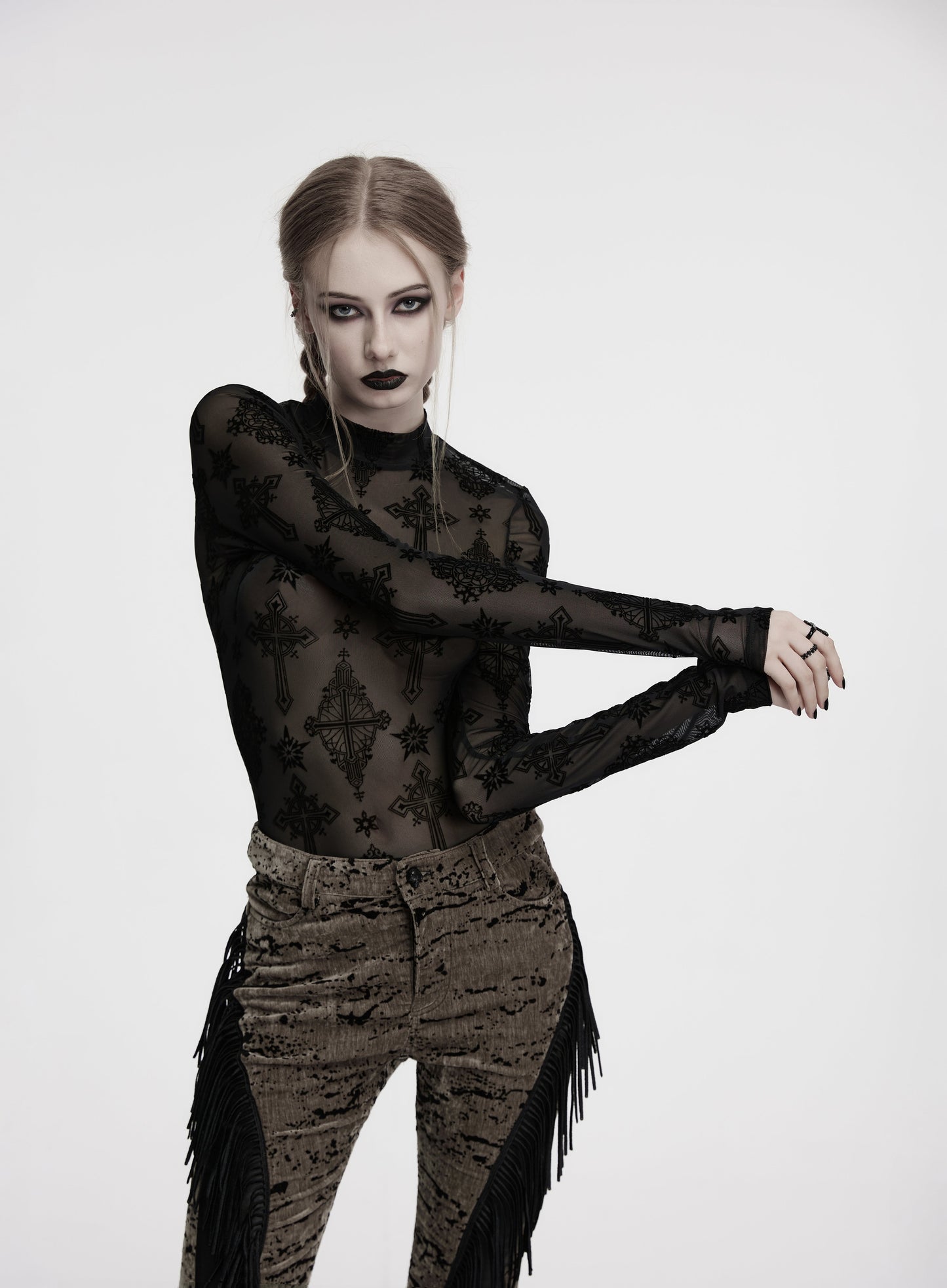 Punk Rave Ravena Cross Flocking Mesh Top