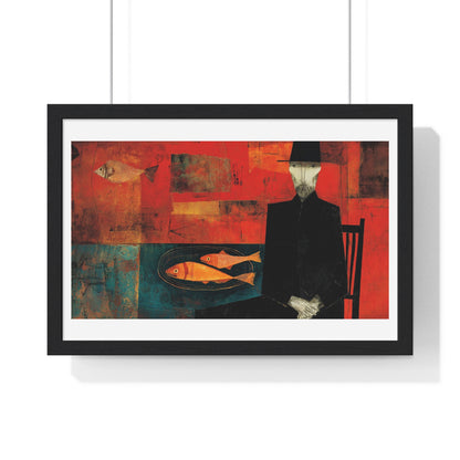 The Man and the Golden Fish in the Style of Modigliani 'Designed by AI' Framed Art Print