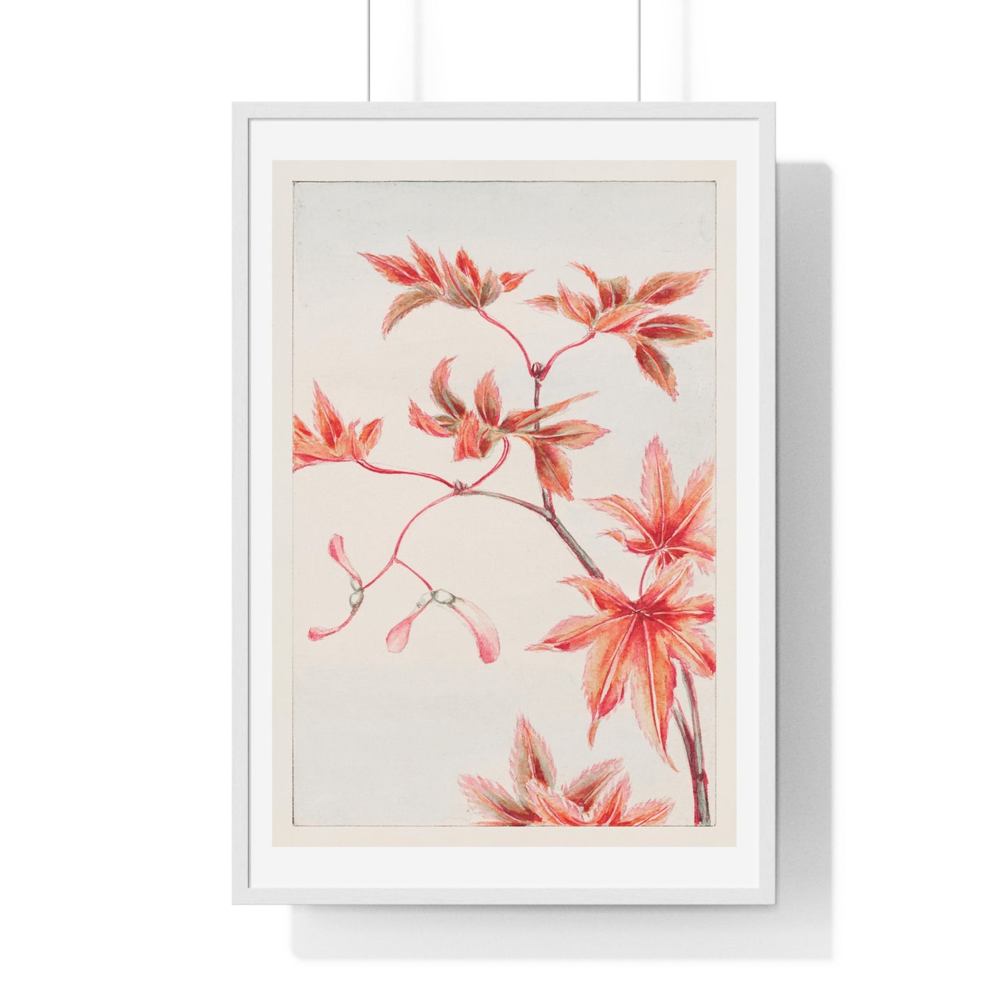 Branch of Maple Tree 'Momiji' with Leaves and Seeds (1870–1880) by Megata Morikaga, from the Original, Framed Art Print