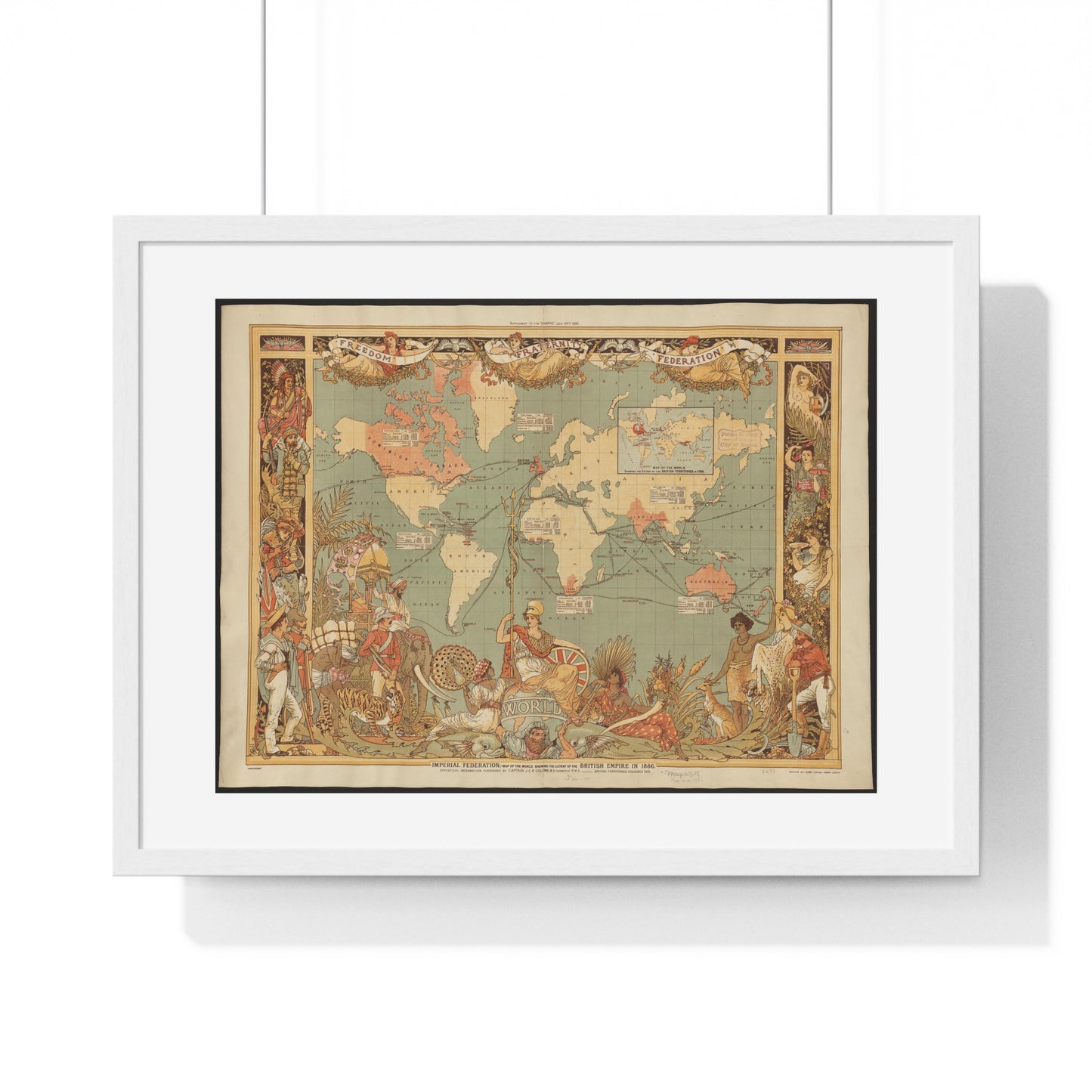 Imperial Federation, Map of the World showing the Extent of the British Empire in 1886, from the Original, Framed Art Print