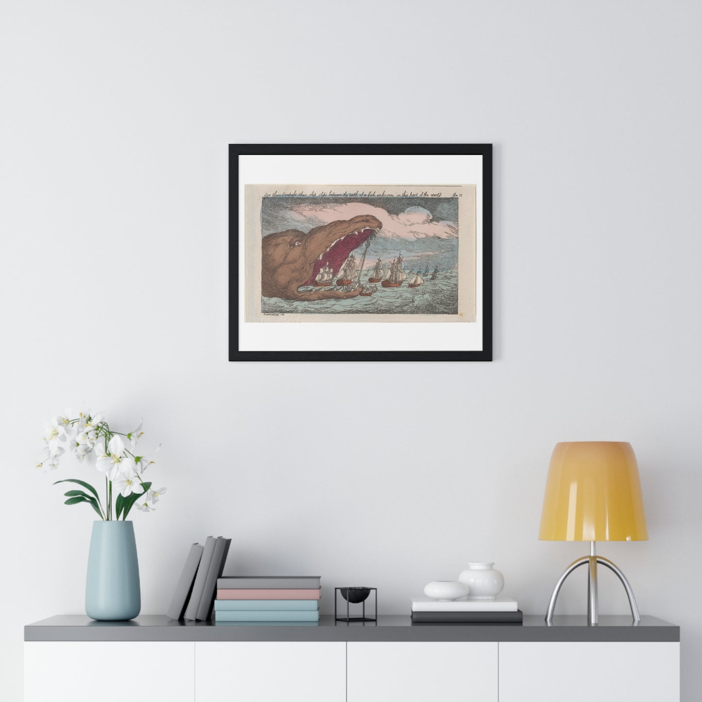 Lose their Compass, their Ship Slips Between the Teeth of a Fish Unknown in this Part of the World (1809) from the Original, Framed Print