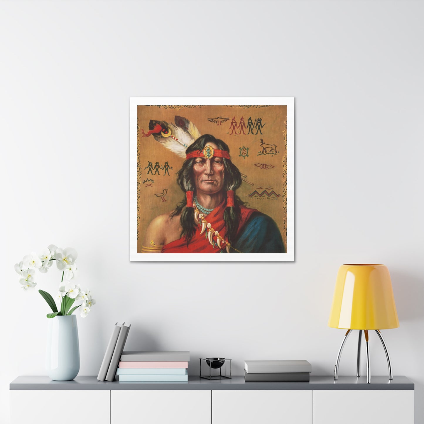 Indian Chief Portrait Illustration, Art Print from the Original on Canvas