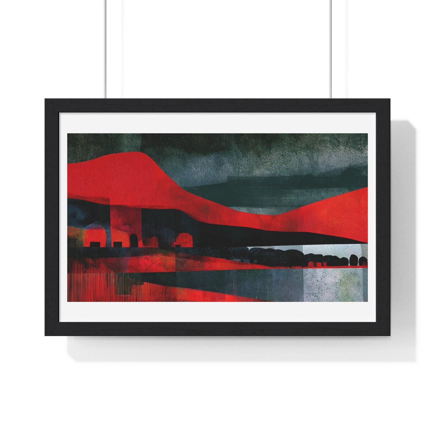 Unreal Landscape, Red and Grey Decor Art, Large Framed Print