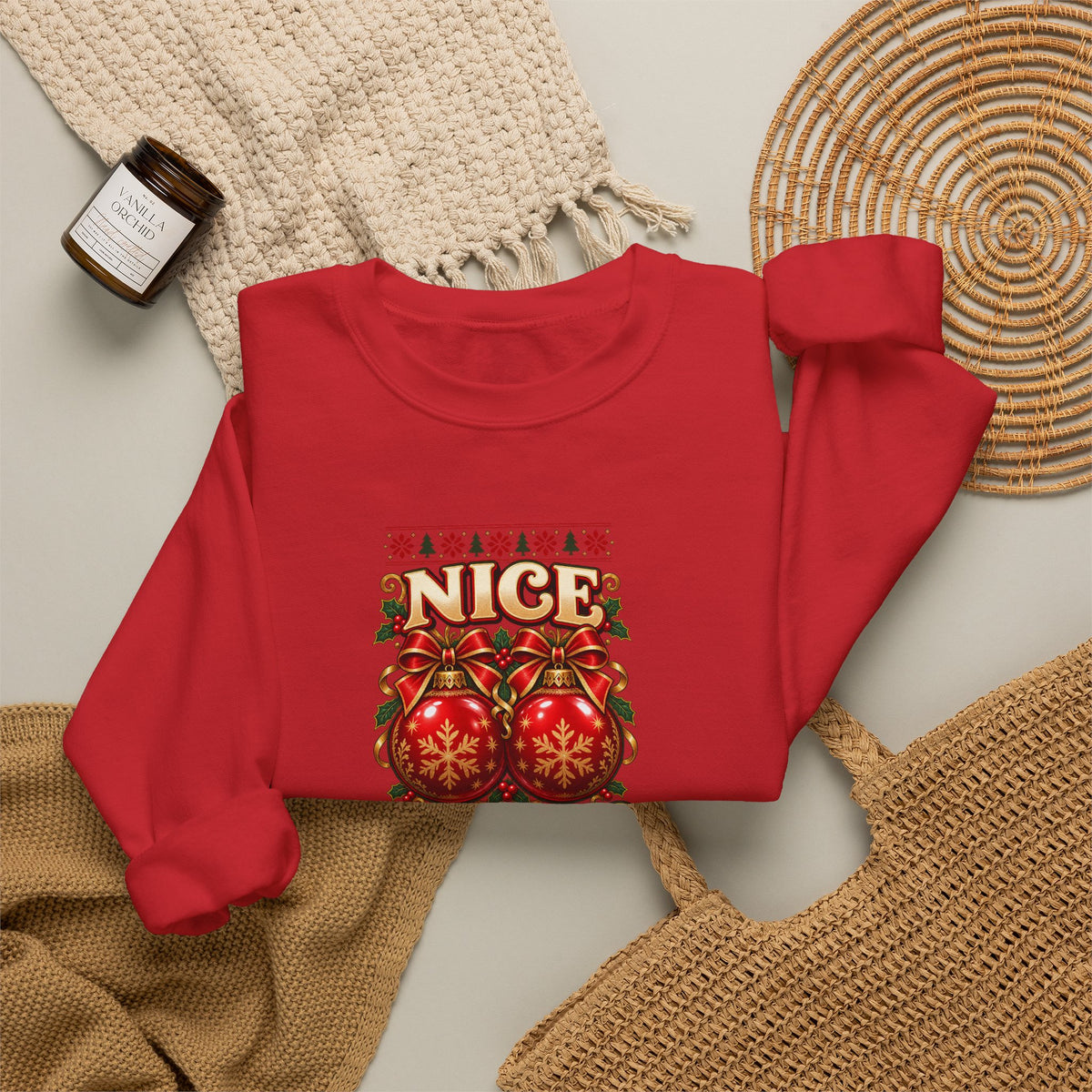 Funny Adult Christmas Jumpers: 'Nice Baubles' Christmas Crewneck