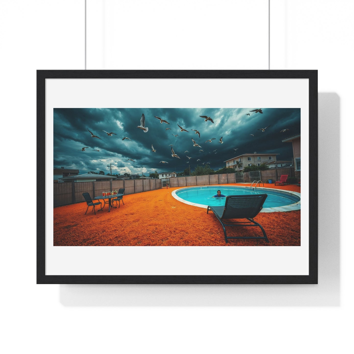 Dystopian Pool Scene Photorealistic Art Style 'Designed by AI' Framed Print