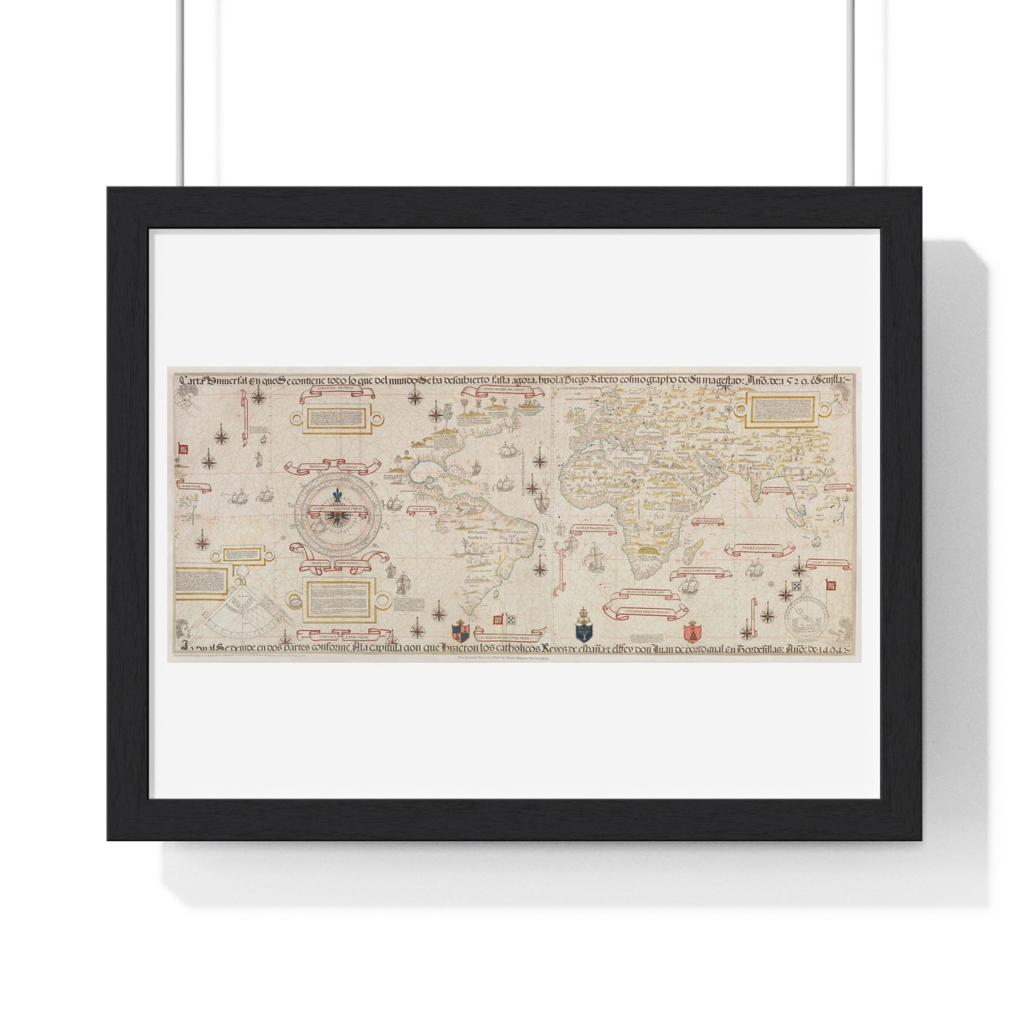 Antique World Map (1529) by Diogo Ribeiro from the Original, Framed Art Print