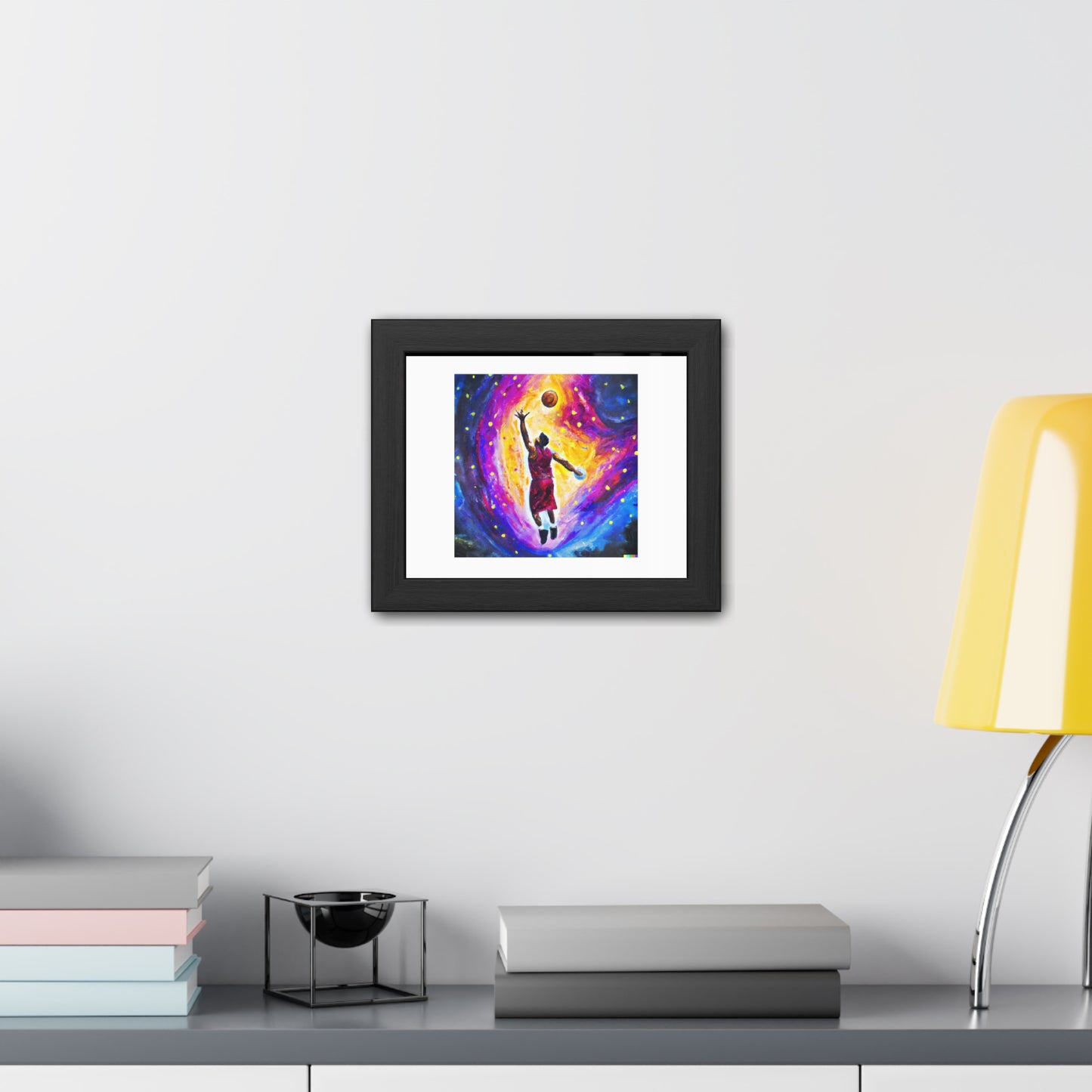 Expressive Painting Of Basketball Player Depicted As An Explosion Of A Nebula 'Designed by AI' Wooden Framed Print