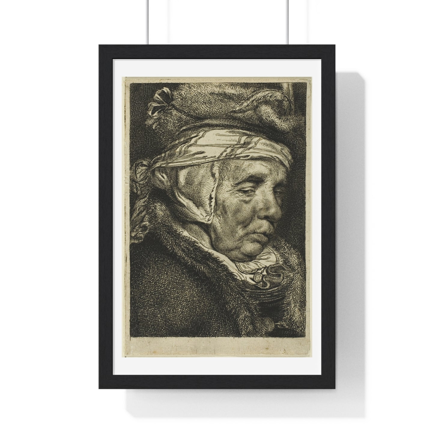 Head of an Old Woman (So-Called Portrait of Visscher's Mother) by Cornelis Visscher, from the Original, Framed Print