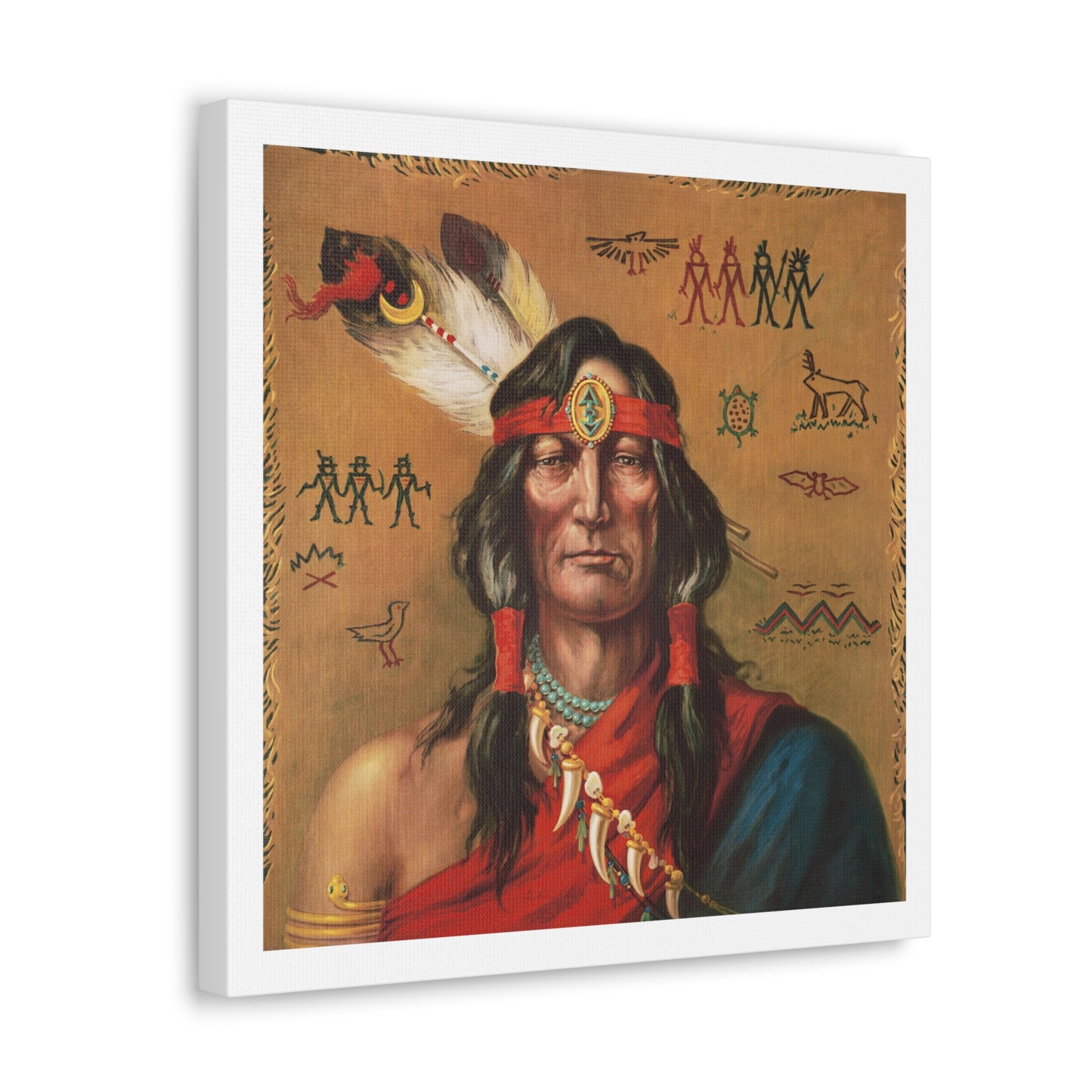 Indian Chief Portrait Illustration, Art Print from the Original on Canvas