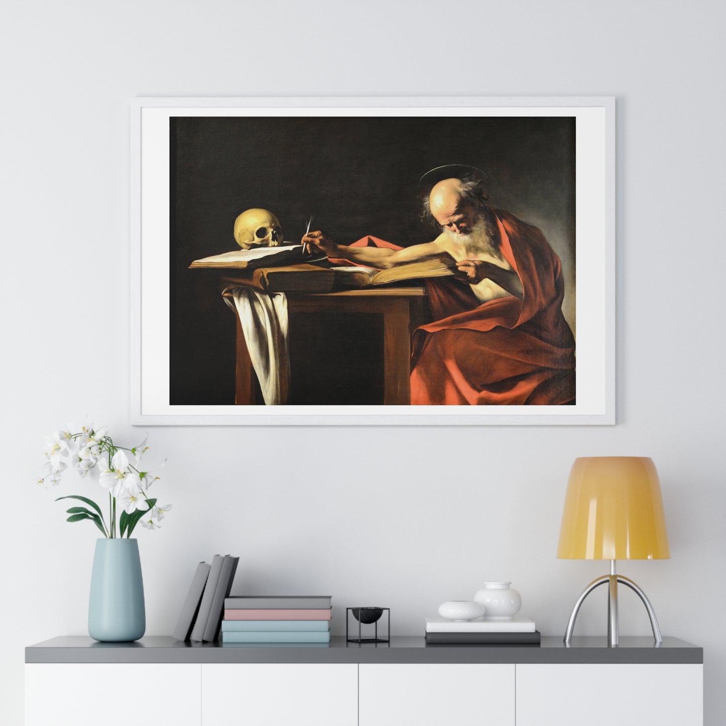 Saint Jerome Writing (1605-1606) by Caravaggio, Large Framed Art Print
