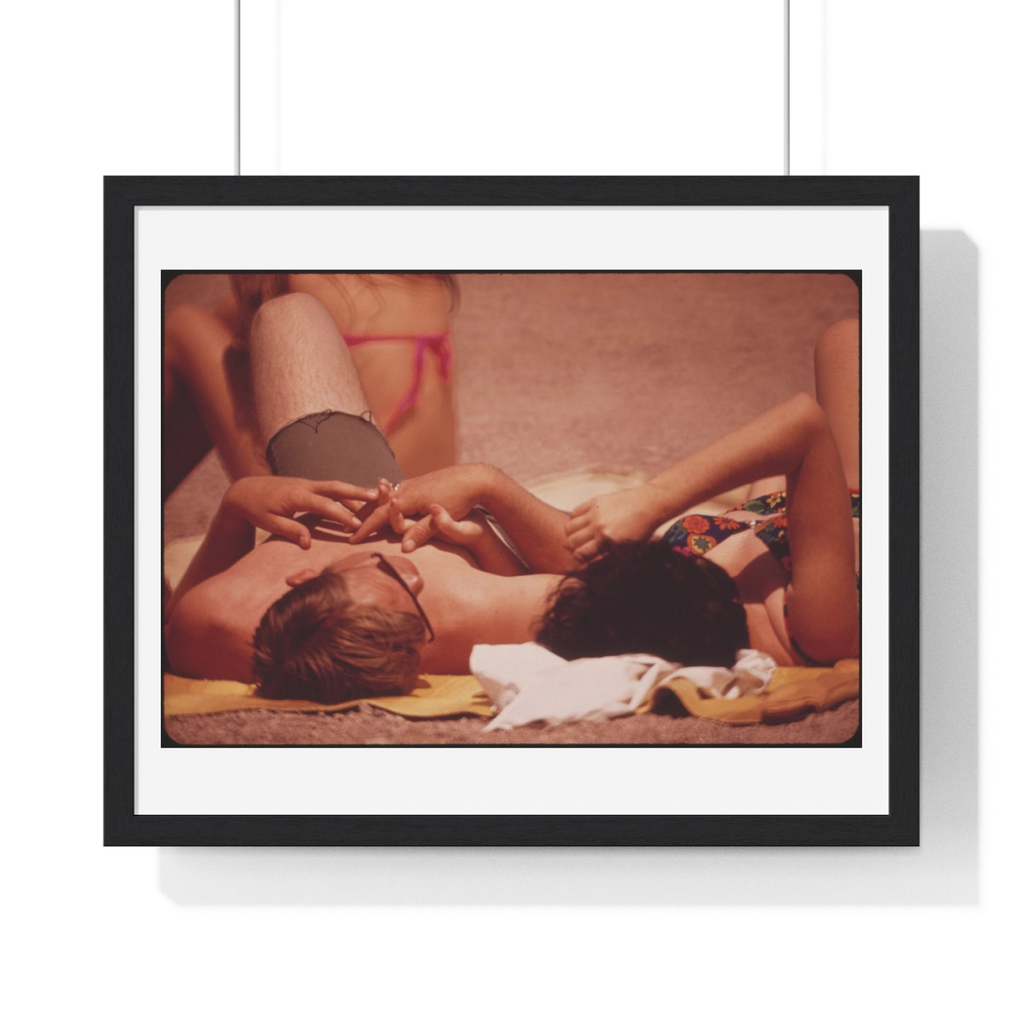 Sunning on the Lake Shore ( 1972) Vintage Photography by Charles O'Rear, Framed Print