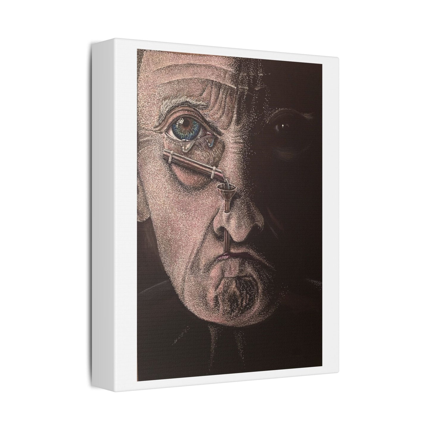 Tears, Surrealist Art, White Gel Pen and Pencils on Black Cardboard 'Designed by AI' Canvas Art Print