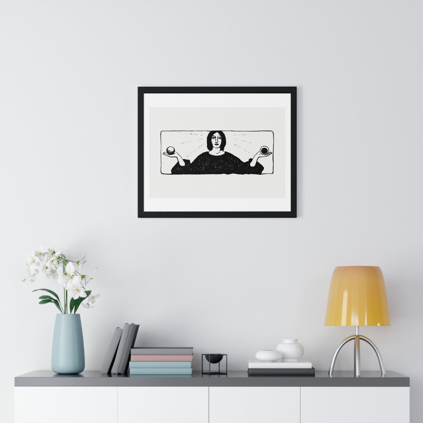 Woman Holding Balls, Religious Vintage Illustration, from the Original, Framed Art Print