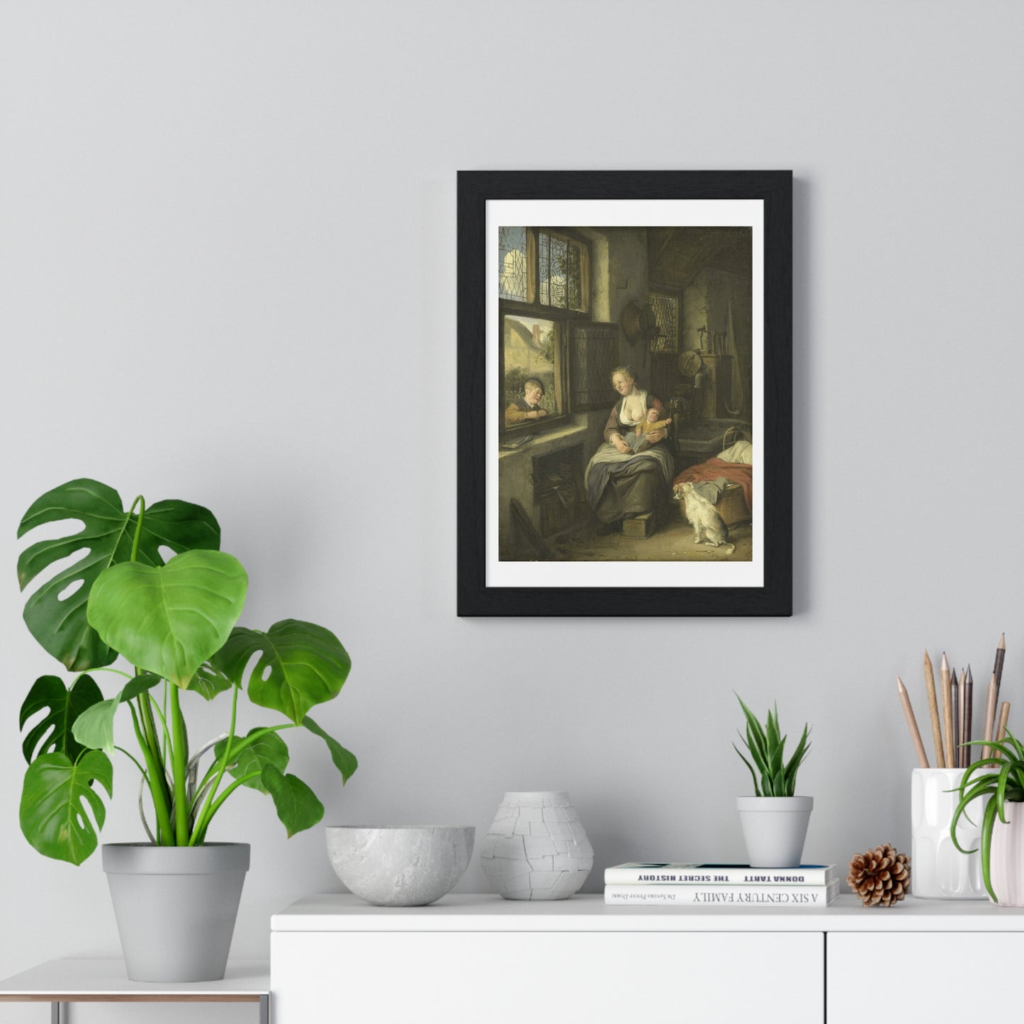 A Mother with her Children (1690) by Cornelis Dusart, from the Original, Framed Art Print