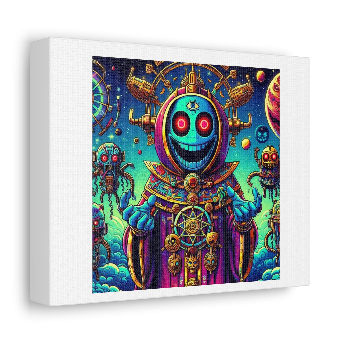 Day of the Dead Psychedelic Robot Skull 'Designed by AI' Art Print on Canvas