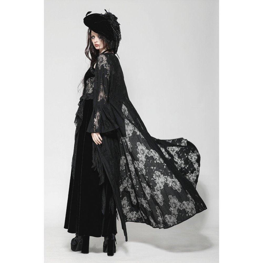 Dark in Love Emersyn Elegant Gothic Lace-Trimmed Long Robe
