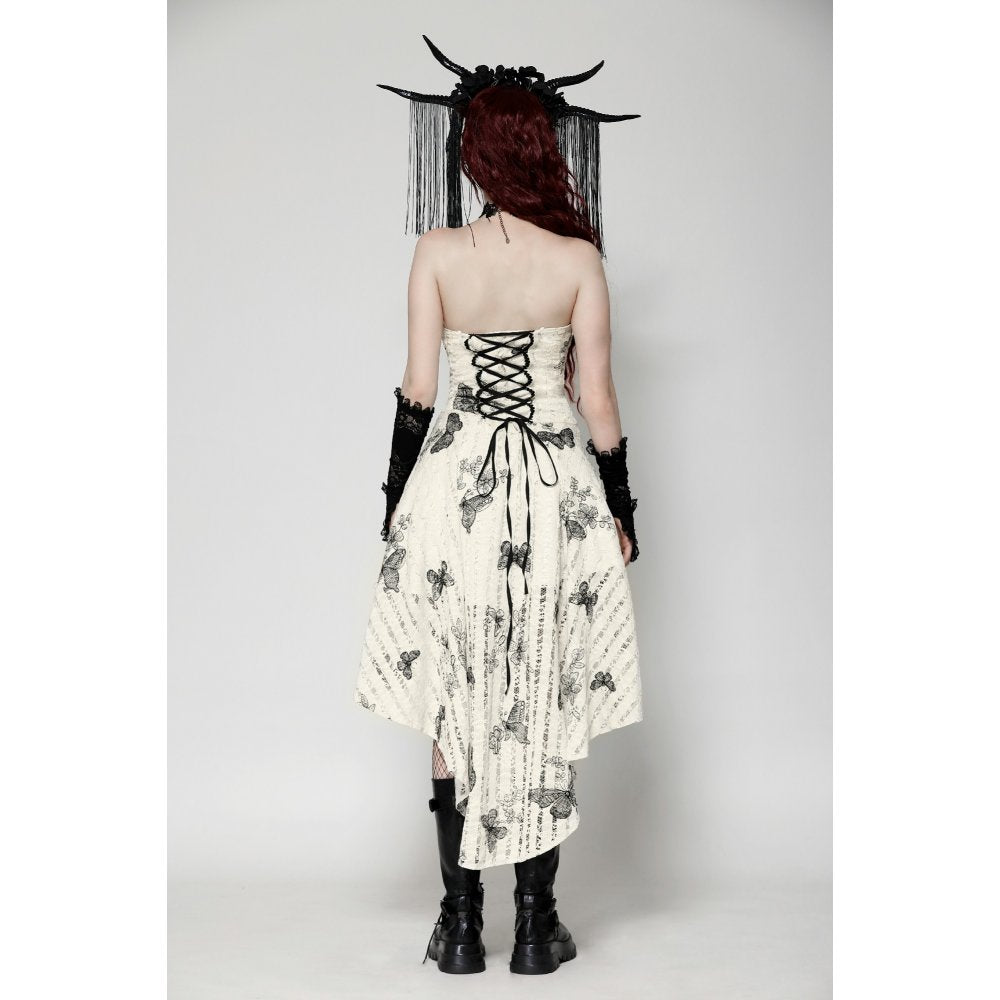 Dark in Love Zosia Punk Gothic Butterfly Embroidered Lace Dress in Beige