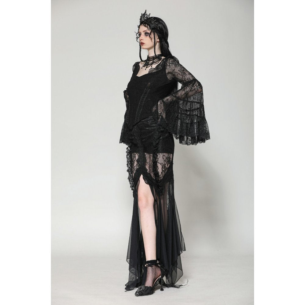 Dark in Love Zuri Gothic Romantic Lace Patchwork Bell-Sleeve Layered Cuff Top