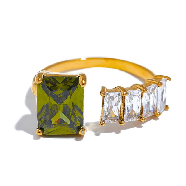 Isabella Luxe 18K Gold-Plated Green Jewel Ring