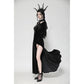 Dark in Love Vera Gothic Velvet High-Slit Maxi Dress with Hollow Neckline, Embroidered Buttons