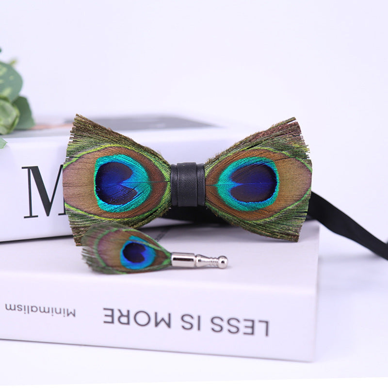 Men's Bow Tie, Peacock Big Eyes Blue Feather