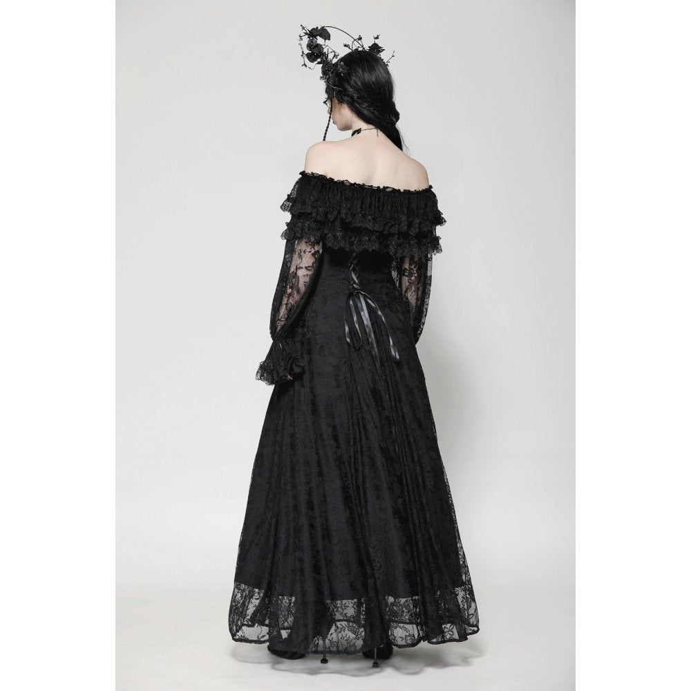Dark in Love Cosette Elegant Gothic Off-Shoulder Ruffle Maxi Dress