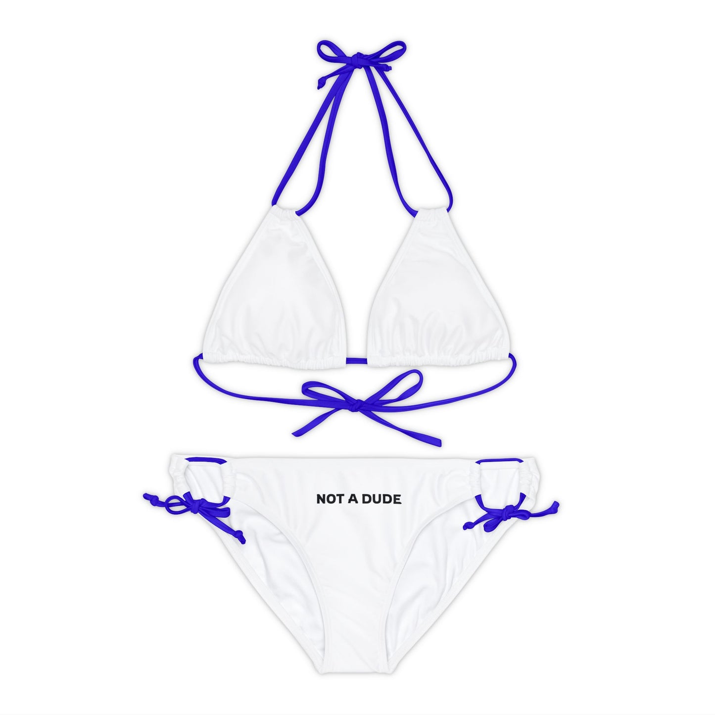 'Not a Dude' Women's Printed White Strappy Bikini Set