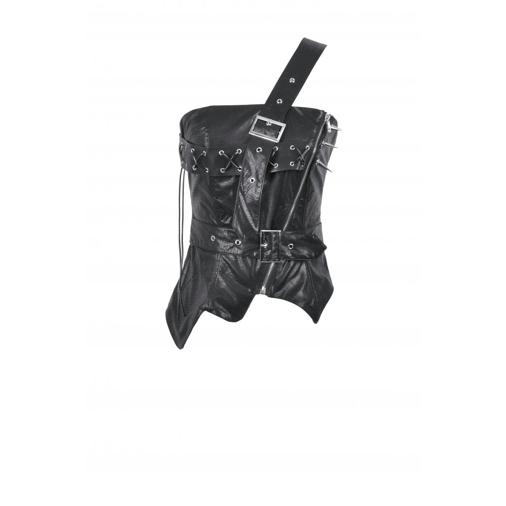 Dark in Love Vespera One-Shoulder Spiked Faux Leather Corset Top