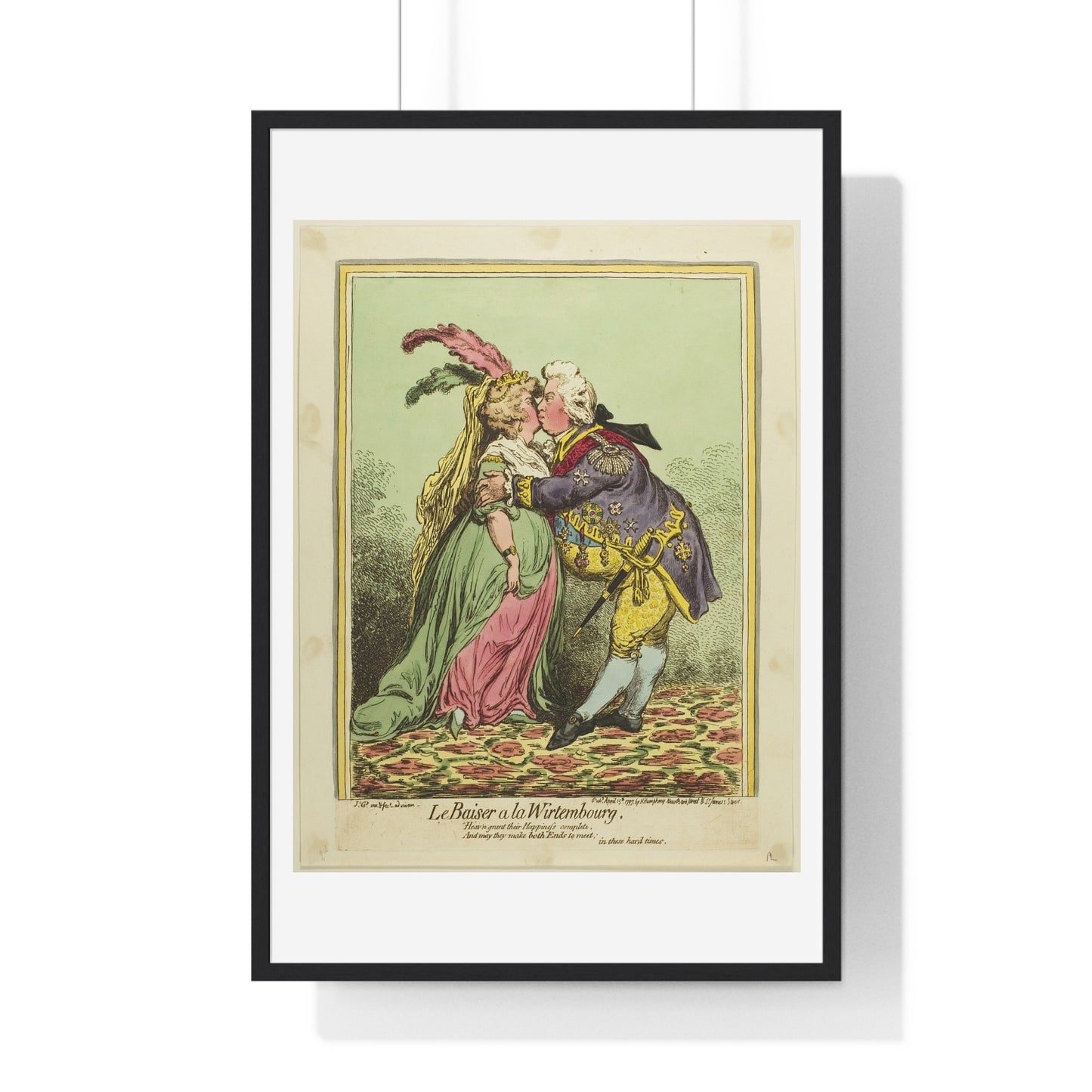 The Kiss at Würtemberg (1797) by James Gillray, from the Original, Framed Art Print