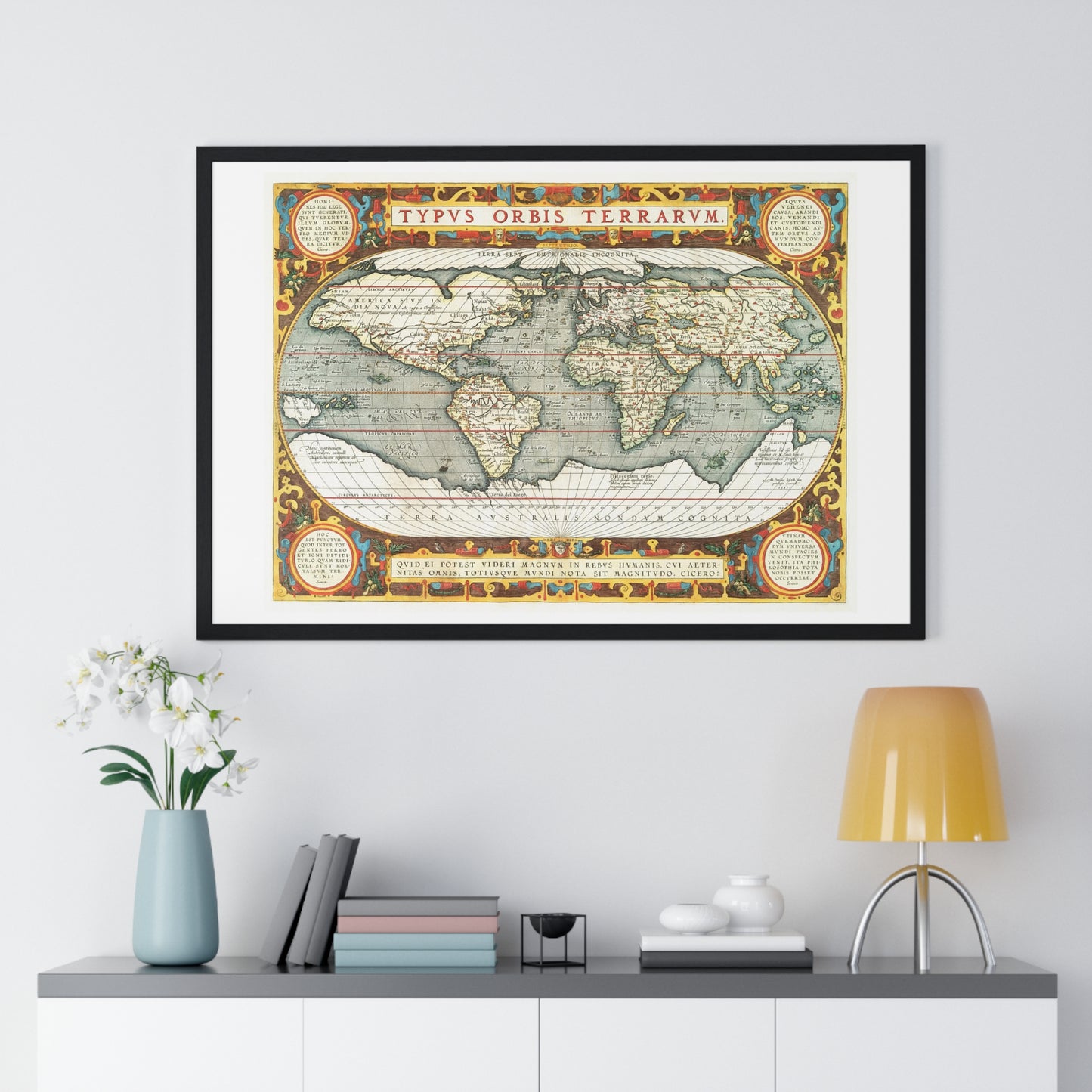 Map of the World 'Typus Orbis Terrarum' (1570-1595) by Abraham Ortelius, from the Original, Framed Art Print