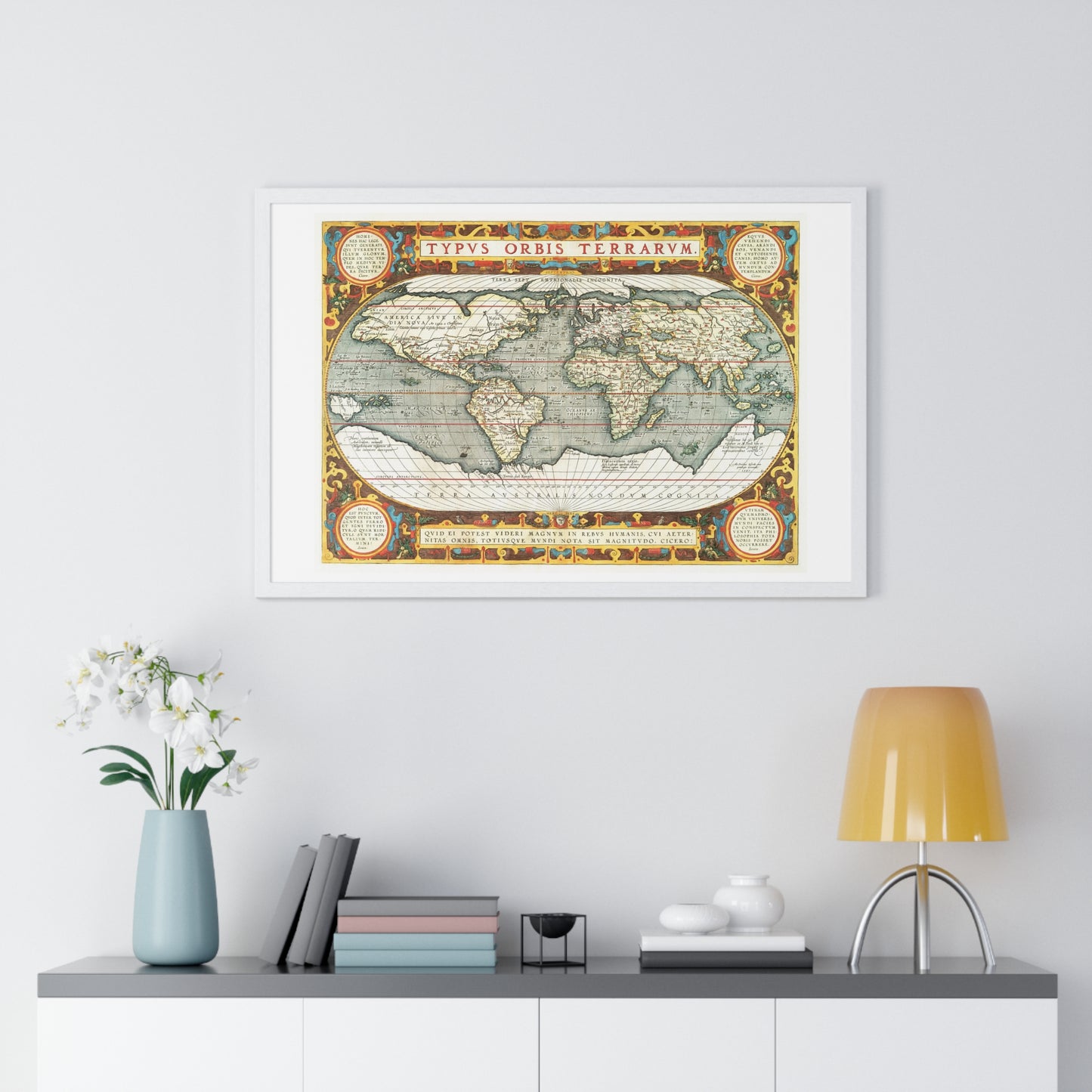 Map of the World 'Typus Orbis Terrarum' (1570-1595) by Abraham Ortelius, from the Original, Framed Art Print