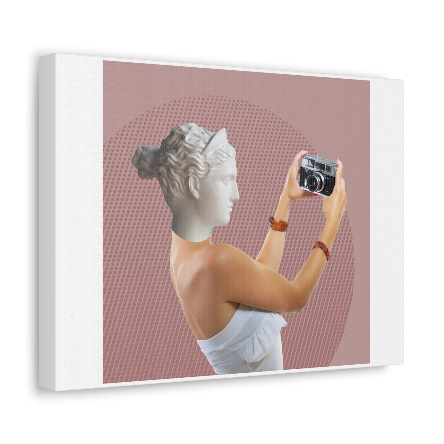 Human Statue Selfie, Graphic Art Print on Satin Canvas