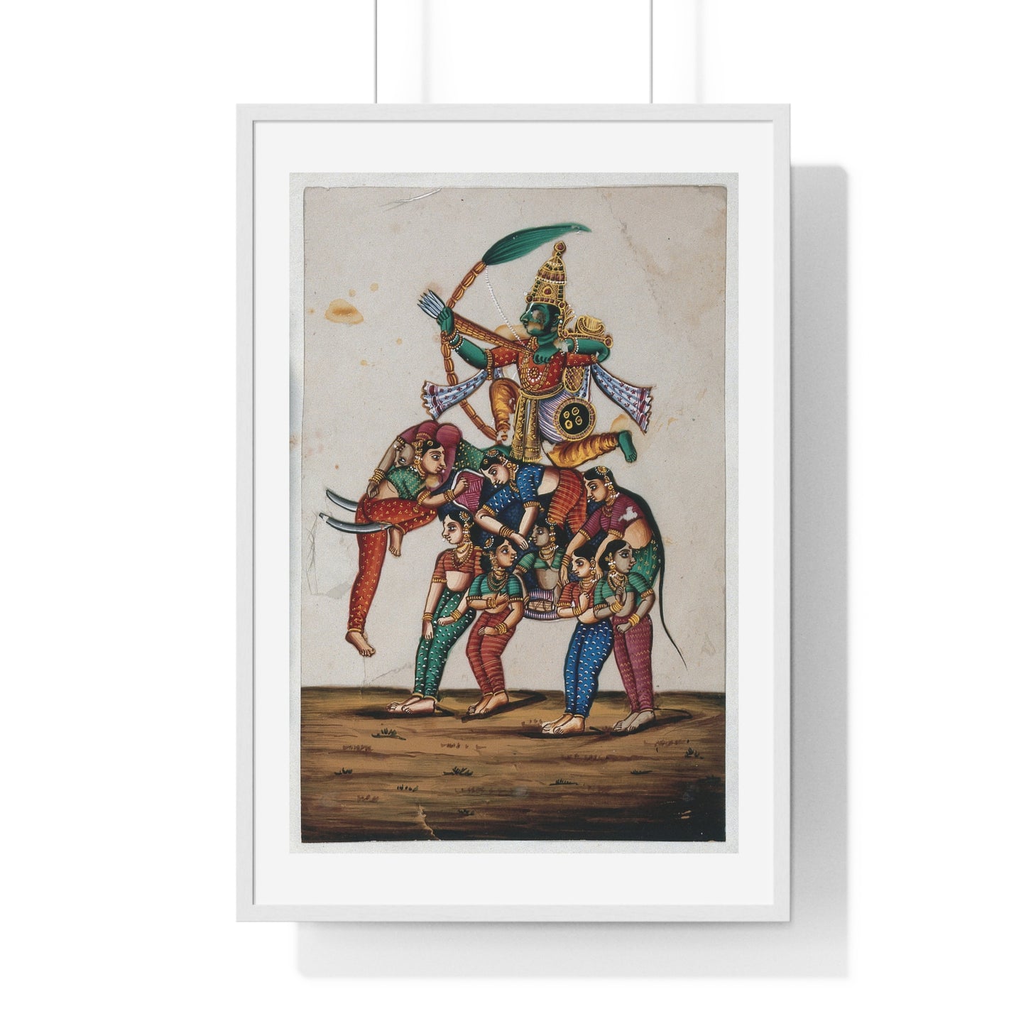 19th Century Indian Art, Hindu God of Love, Shooting Arrows with his Bow while Sitting on a Elephant Composed of Women, Framed Print