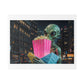 Alien Watching the Planet Earth Show 'Designed by AI' Satin Canvas Art Print