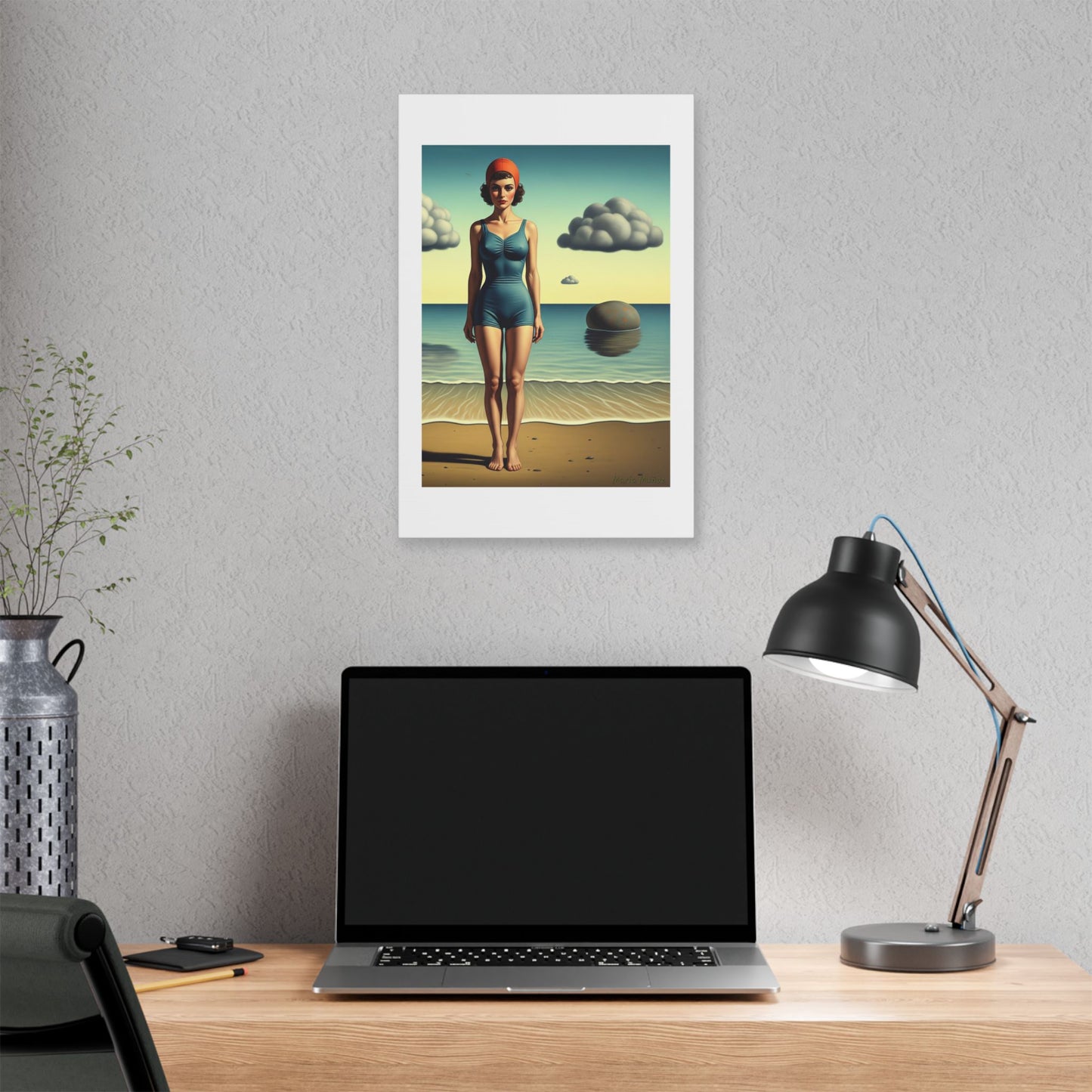 Woman at the Beach, Rene Magritte Art Style 'Designed by AI' Canvas Art Print