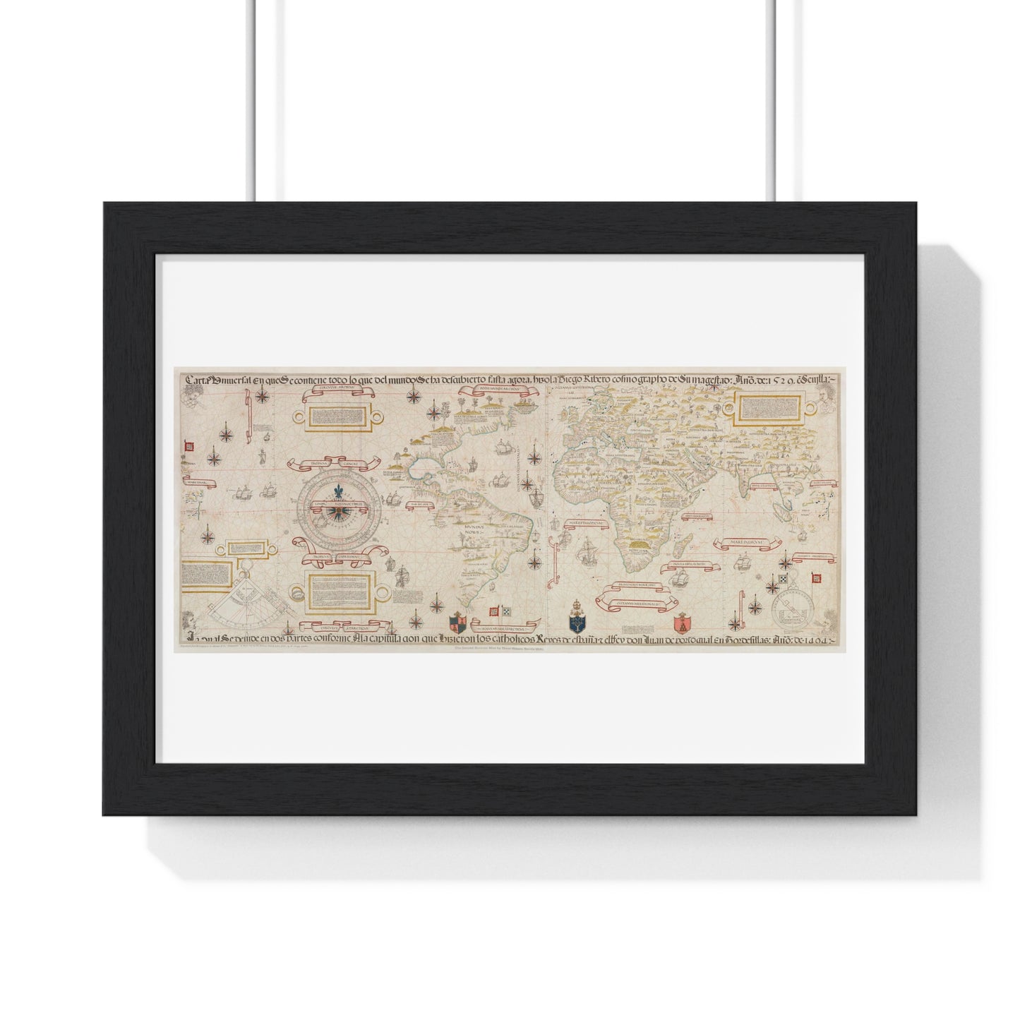 Antique World Map (1529) by Diogo Ribeiro from the Original, Framed Art Print