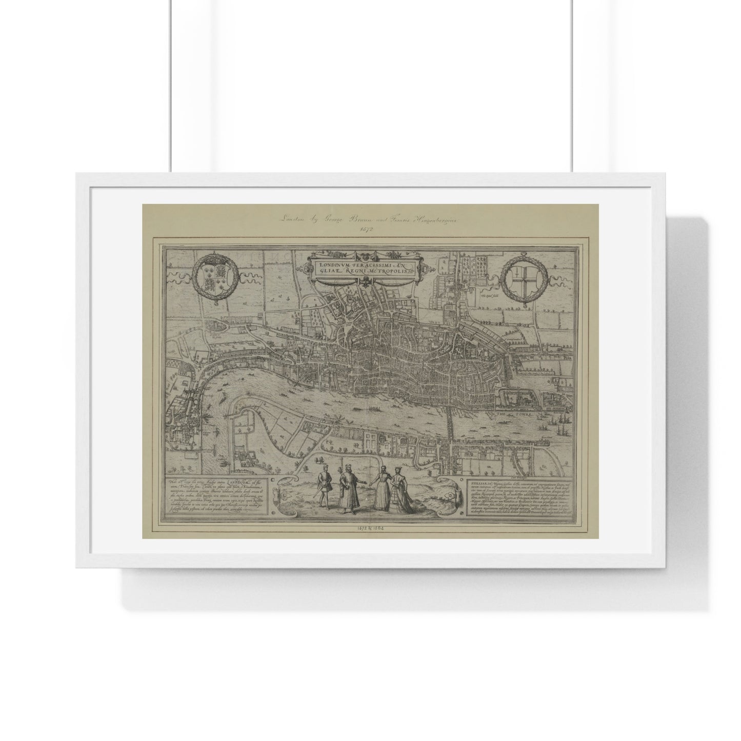 Tudor Antique Map of London (1572) 'Londinum Feracissimi Angliae Regni Metropolis' from the Original, Framed Print