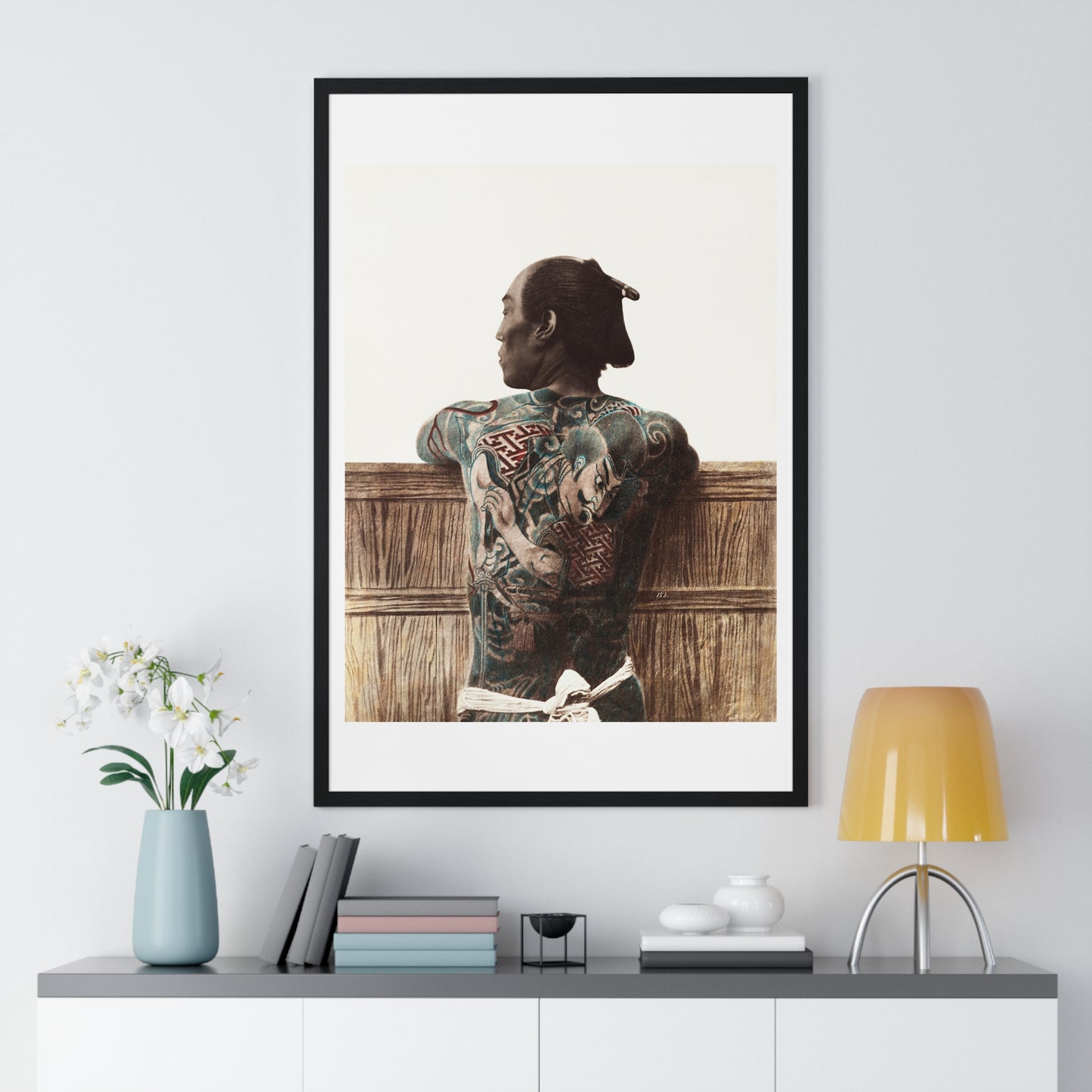 Nude Photography of Tattooed Japanese Man (1870s –1890s) by Kusakabe Kimbei, from the Original, Framed Print