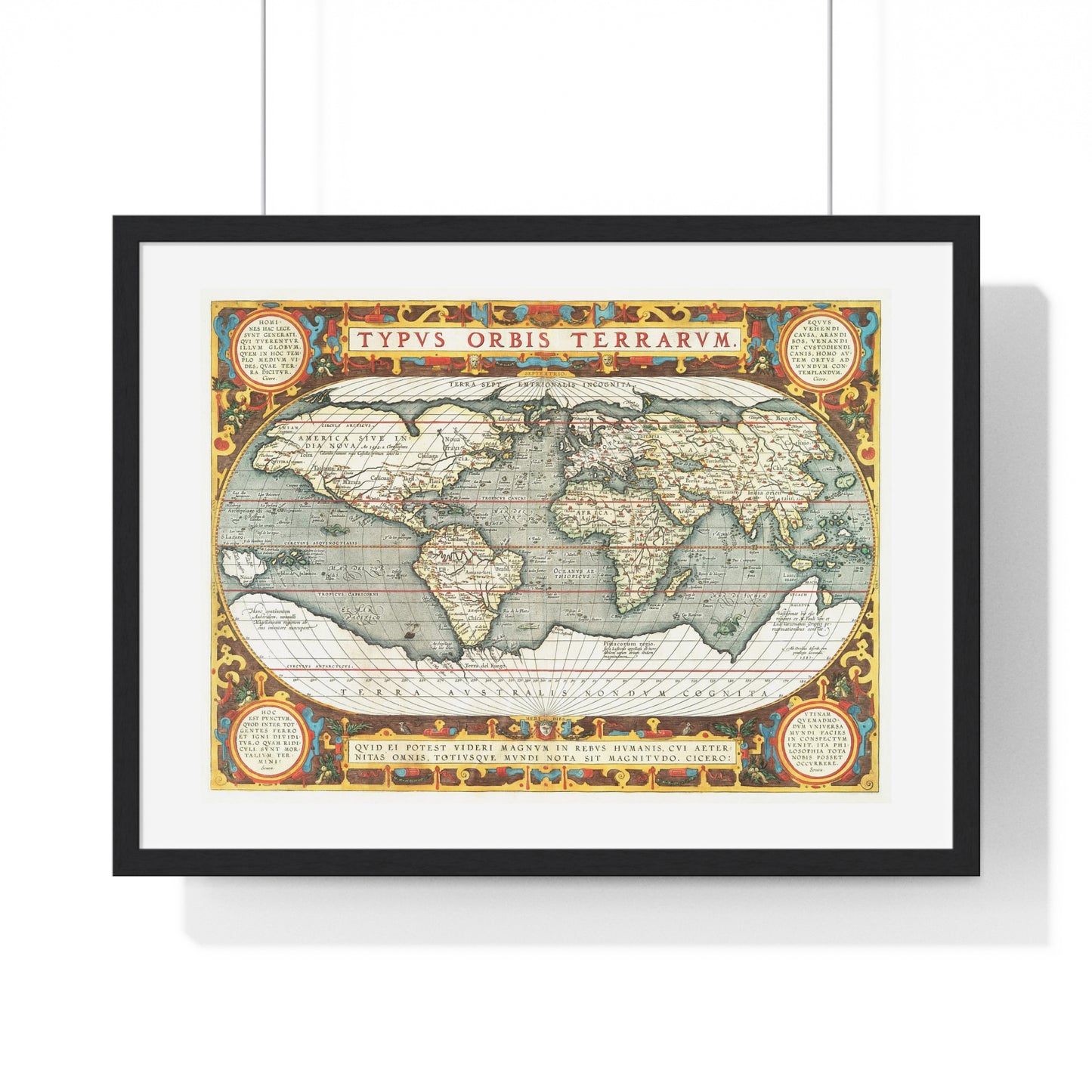 Map of the World 'Typus Orbis Terrarum' (1570-1595) by Abraham Ortelius, from the Original, Framed Art Print