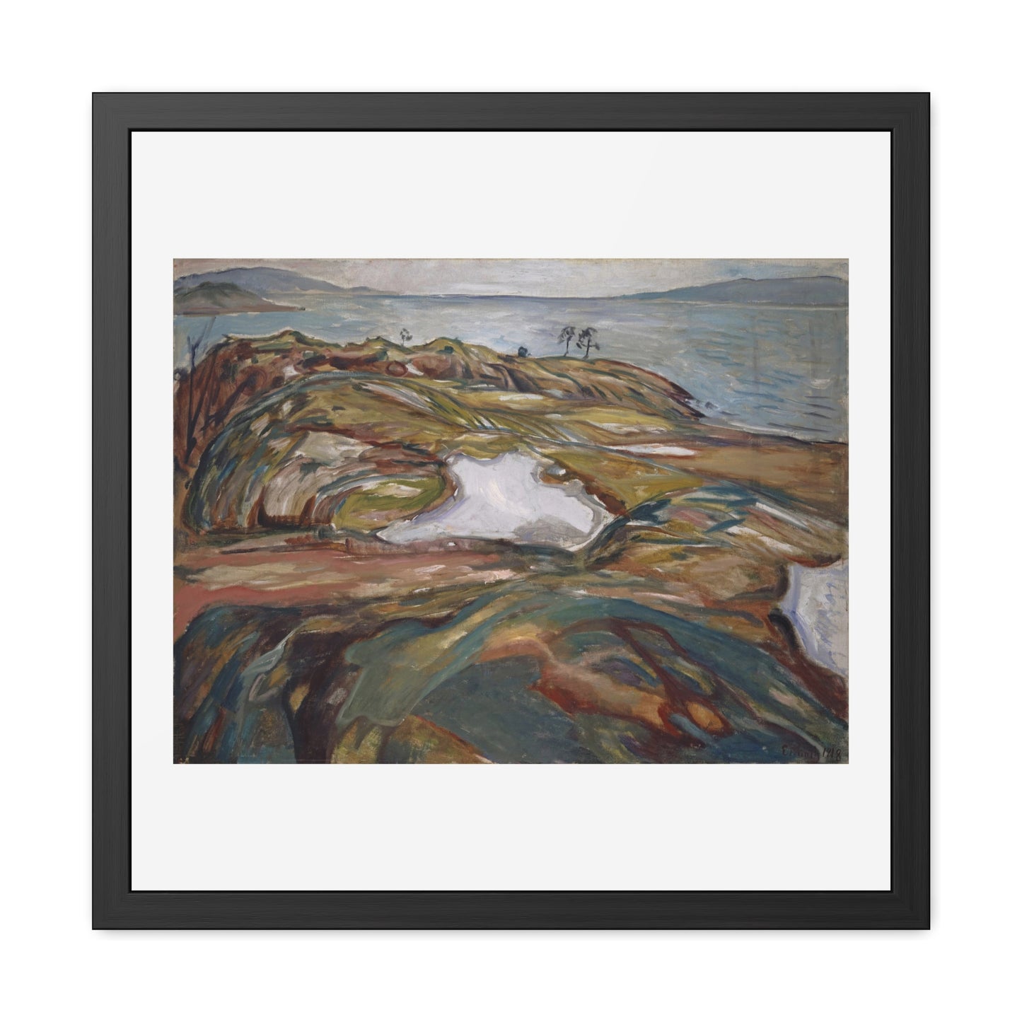 Coastal Landscape (1918) by Edvard Munch Reproduction of the Famous Painting from the Original, Wooden Framed Print