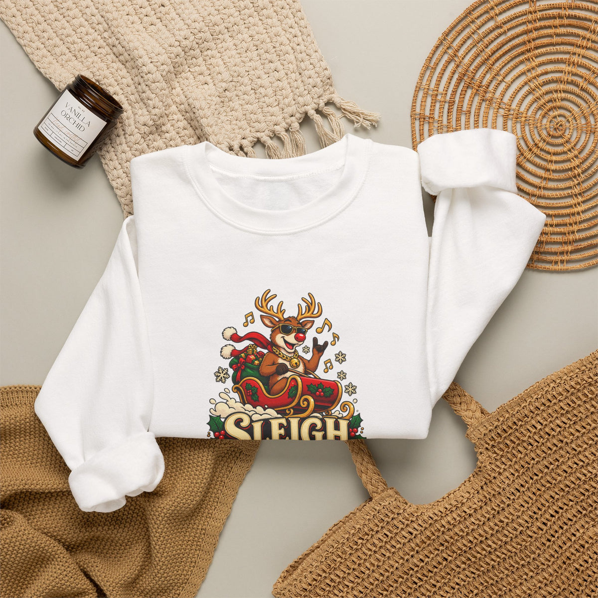 Funny Adult Christmas Jumpers: 'Sleigh My Name' Christmas Crewneck