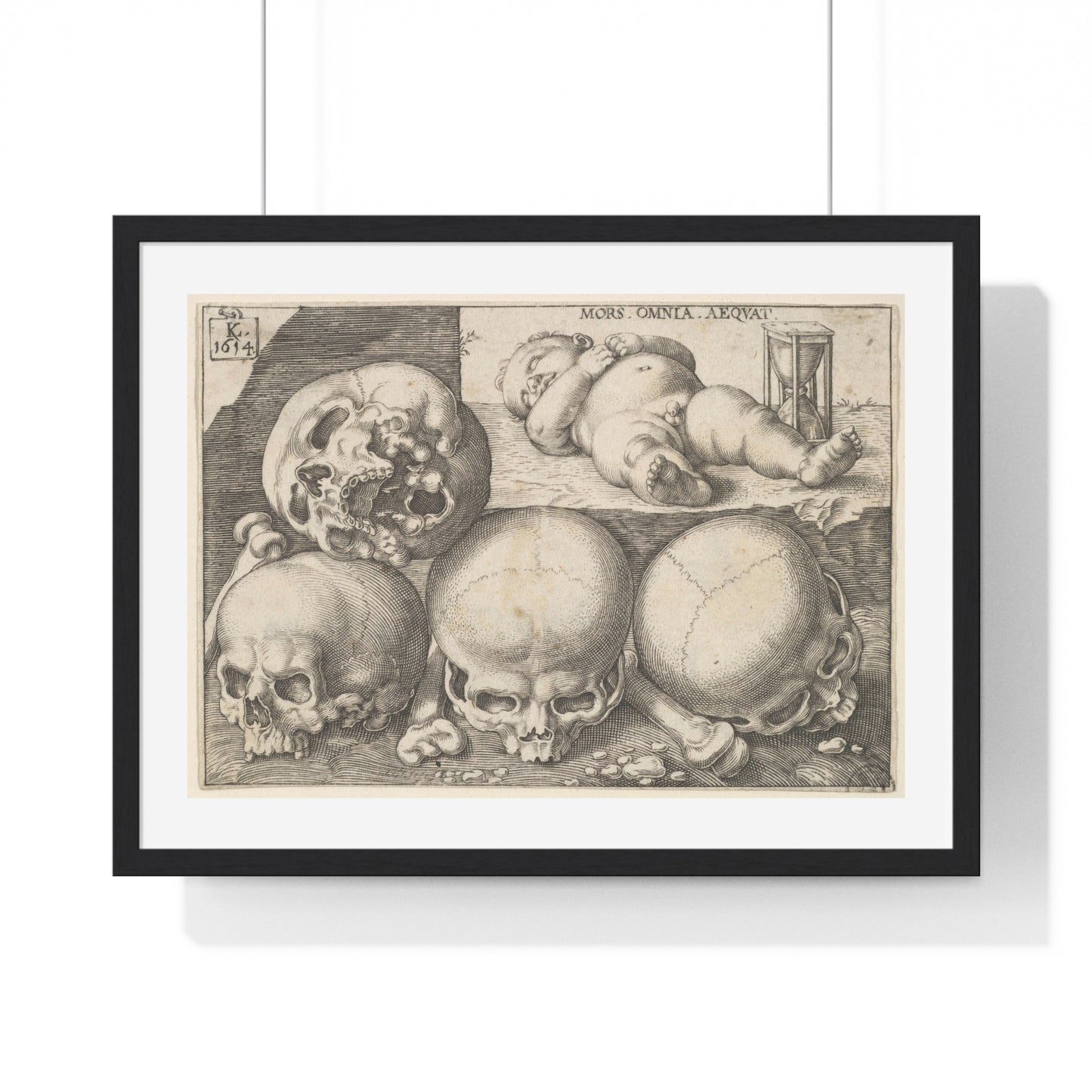 Sleeping Child with Four Skulls 'Reverse Copy' (1595–1637) by Lucas Kilian, from the Original, Framed Art Print