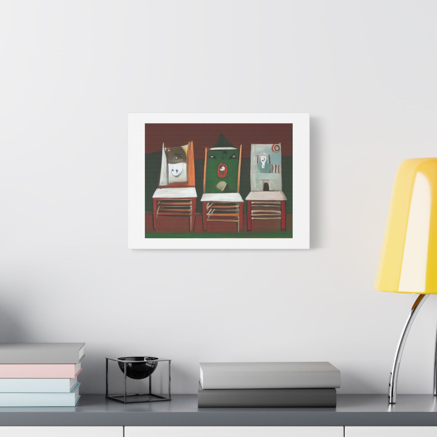 Birds and Chairs, Abstract Art 'Designed by AI' Print on Canvas