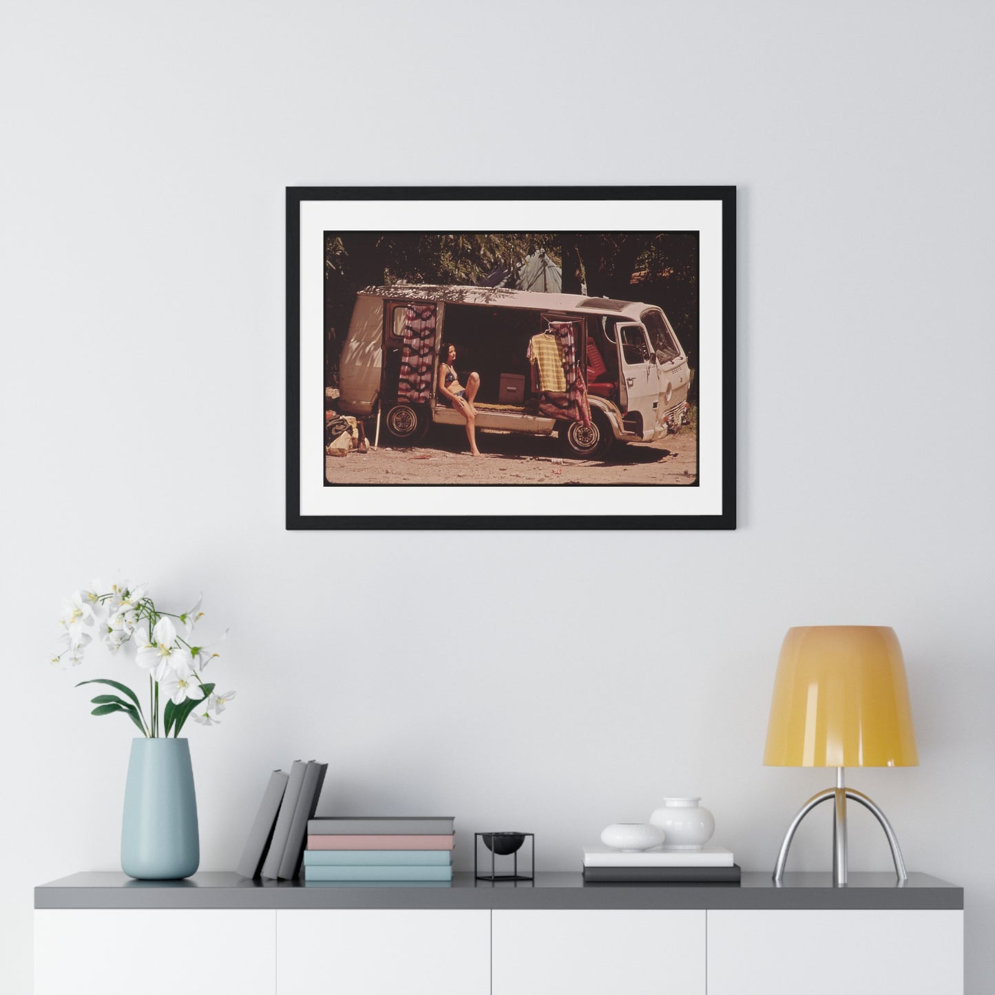 Vintage Photography, Campers at Garner State Park (1972) by Marc St Gil, from the Original, Framed Print