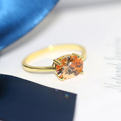 Women's Engagement Ring, Traditional Four-Claw Zirconia Gold Plated